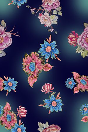 中国风花卉印花华亿平台图片