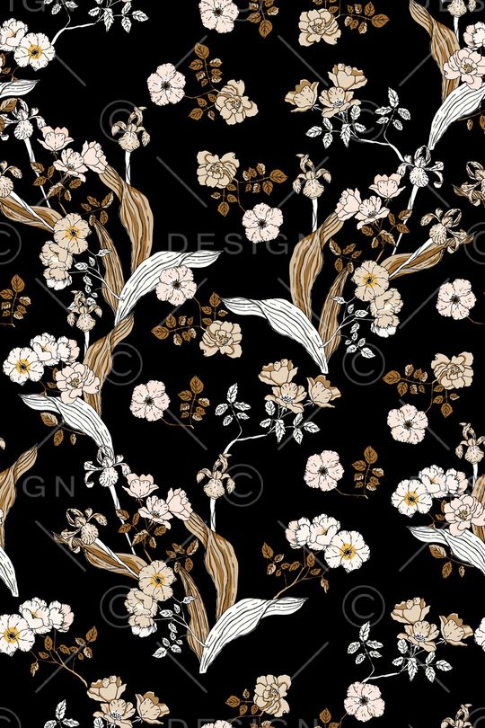 黑底花卉印花华亿平台图片