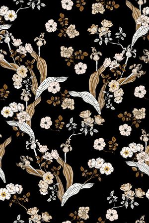 黑底花卉印花华亿平台图片