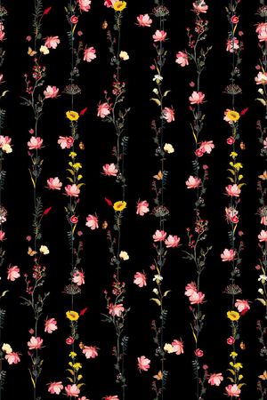 黑底花卉印花华亿平台图片