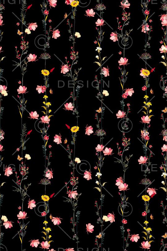 黑底花卉印花华亿平台图片