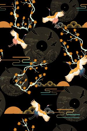 黑底花卉印花华亿平台图片