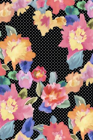 黑底花卉印花华亿平台图片