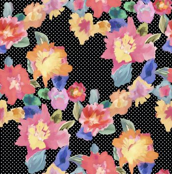 黑底花卉印花华亿平台图片