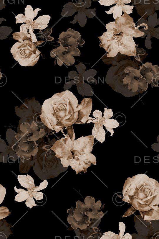 黑底花卉印花华亿平台图片