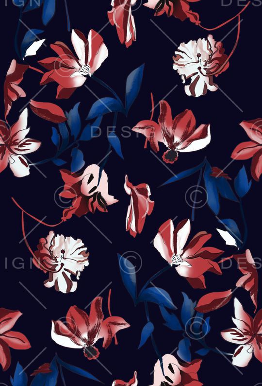 黑底花卉印花华亿平台图片