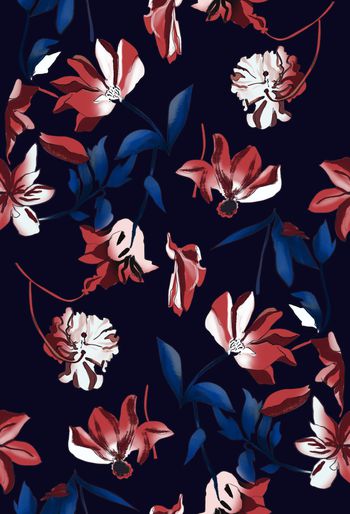 黑底花卉印花华亿平台图片