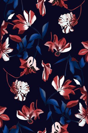 黑底花卉印花华亿平台图片