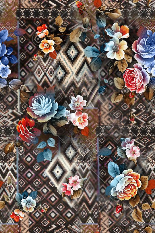 民族花卉印花华亿平台图片