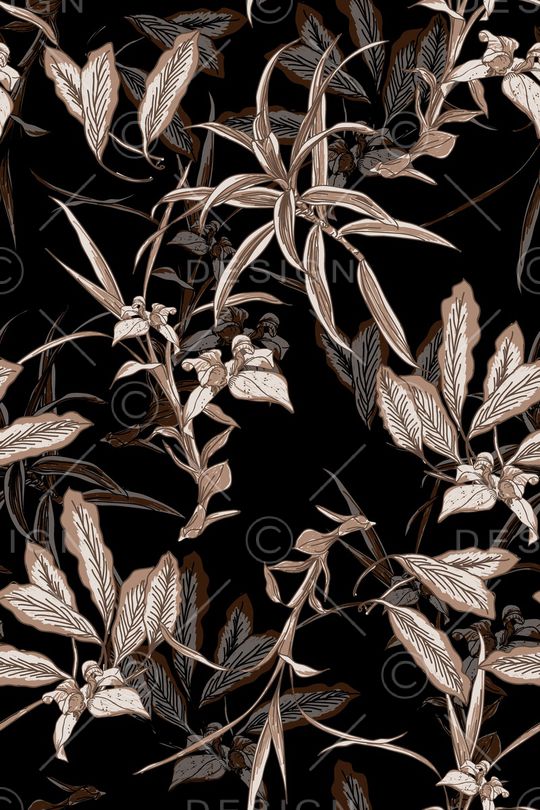 黑底花卉印花华亿平台图片