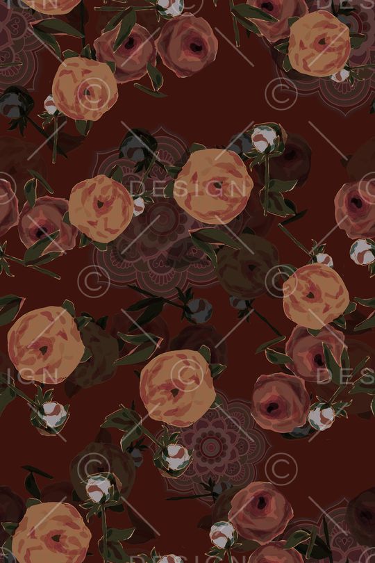 黑底花卉印花华亿平台图片