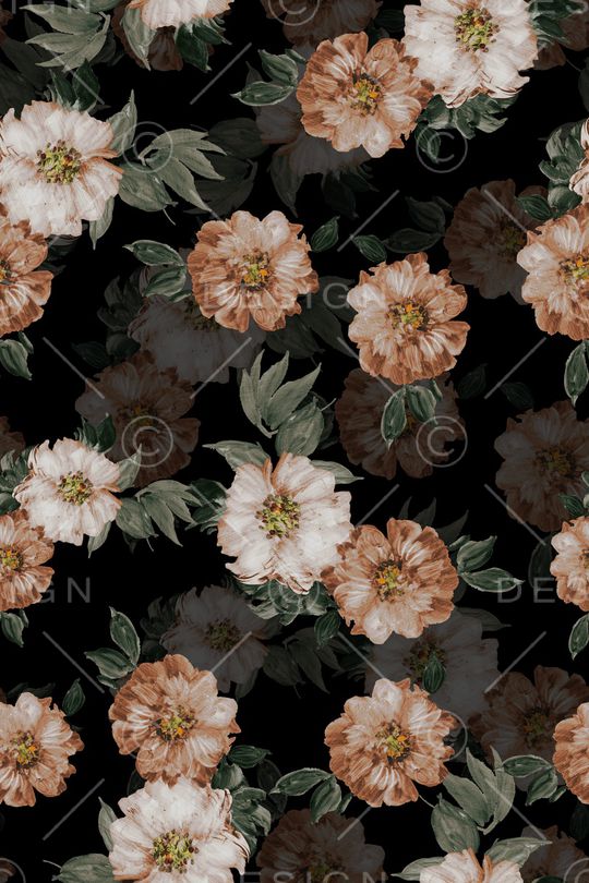 黑底花卉印花华亿平台图片