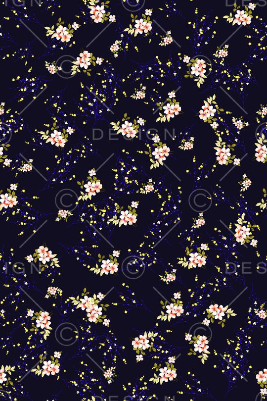 黑底花卉印花华亿平台图片