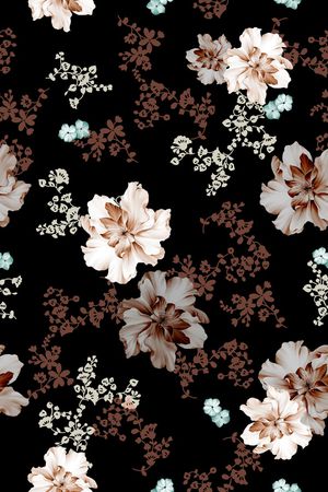 黑底花卉印花华亿平台图片