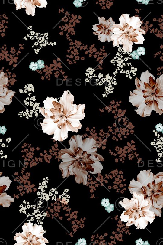 黑底花卉印花华亿平台图片