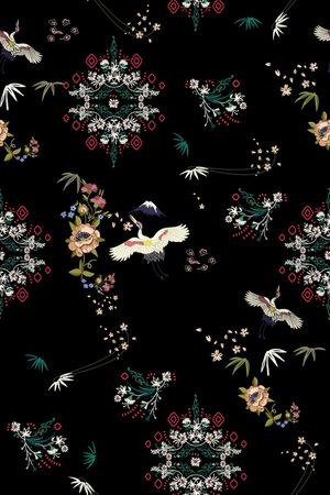 黑底花卉印花华亿平台图片