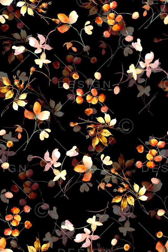 黑底花卉印花华亿平台图片