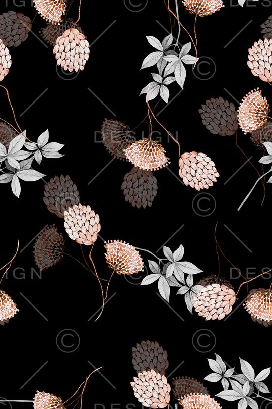 黑底花卉印花华亿平台图片