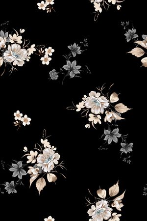 黑底花卉印花华亿平台图片