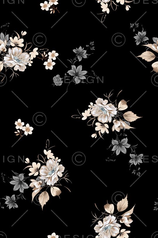 黑底花卉印花华亿平台图片