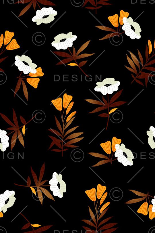 黑底花卉印花华亿平台图片