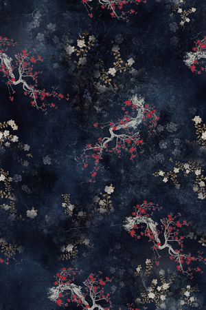 黑底花卉印花华亿平台图片