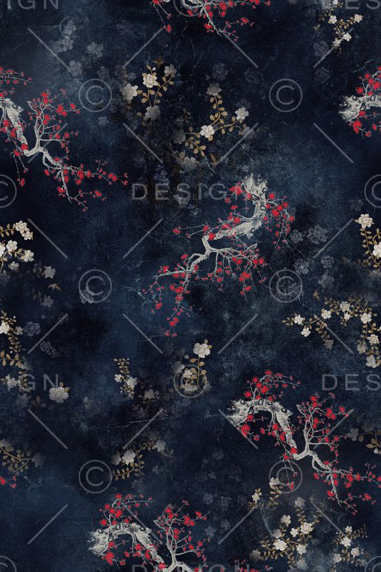 黑底花卉印花华亿平台图片