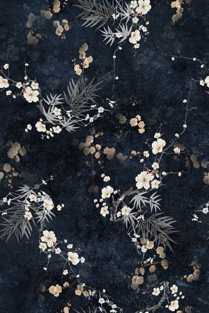 黑底花卉印花华亿平台图片