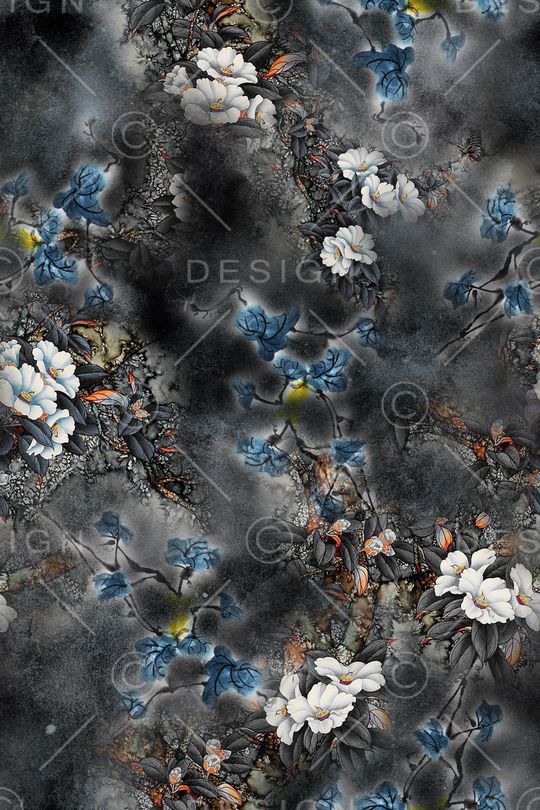 黑底花卉印花华亿平台图片