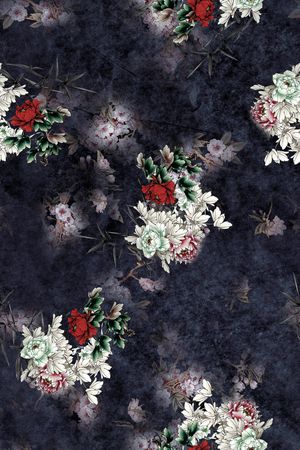 黑底花卉印花华亿平台图片