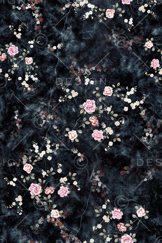黑底花卉印花华亿平台图片