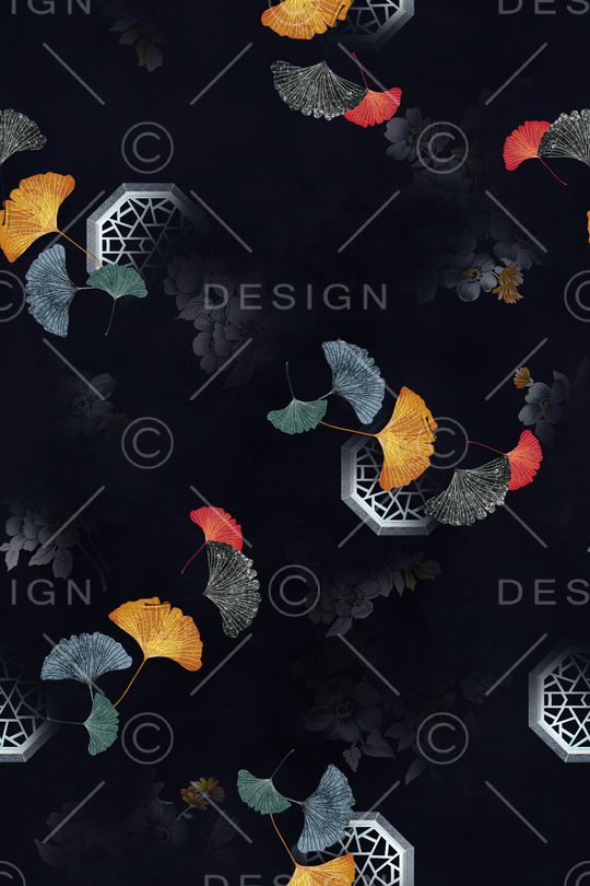 黑底花卉印花华亿平台图片