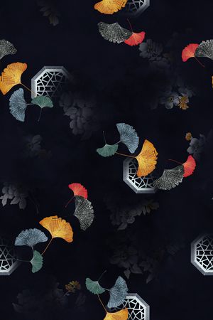 黑底花卉印花华亿平台图片