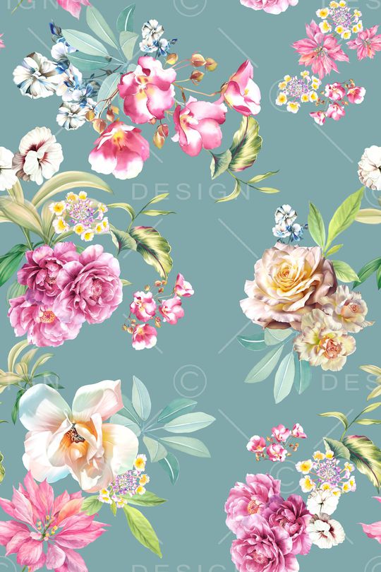 清爽底花卉印花华亿平台图片