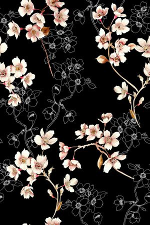 黑底花卉印花华亿平台图片