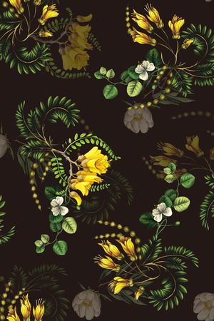 黑底花卉印花华亿平台图片