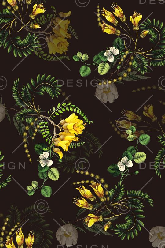 黑底花卉印花华亿平台图片