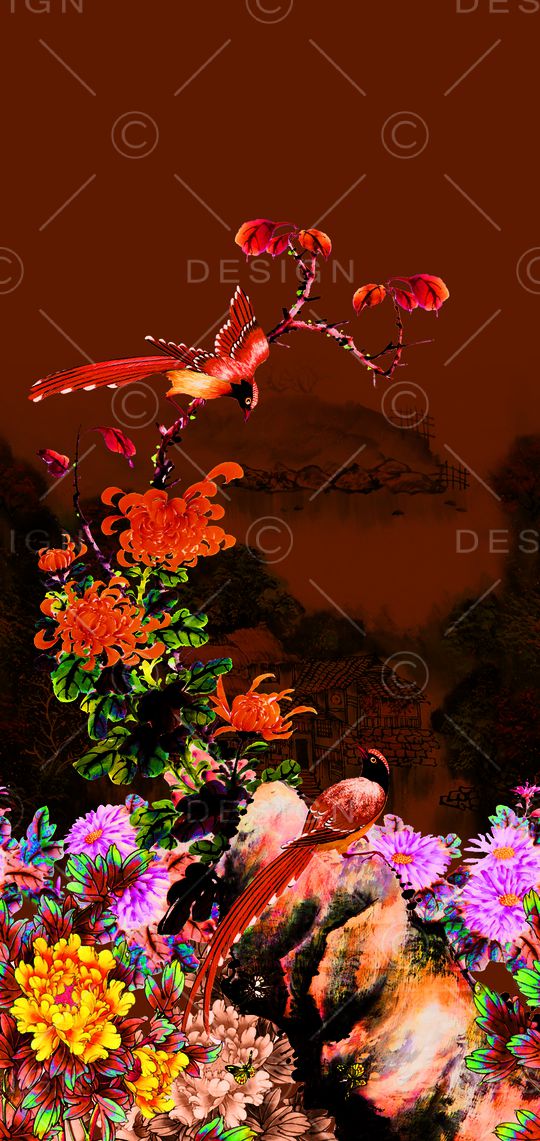 花鸟印花华亿平台图片