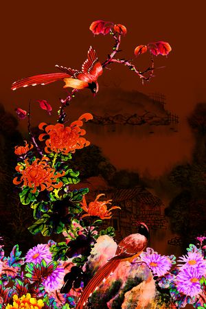 花鸟印花华亿平台图片