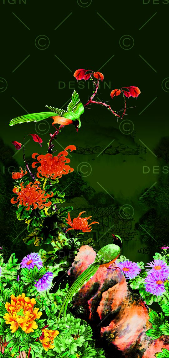 花鸟印花华亿平台图片