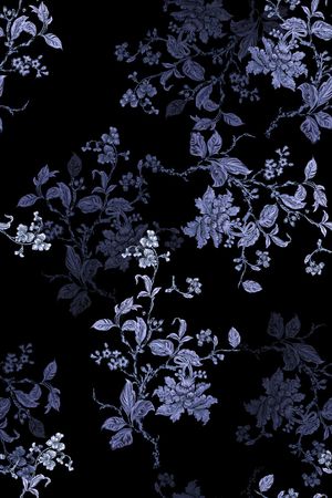 黑底花卉印花华亿平台图片