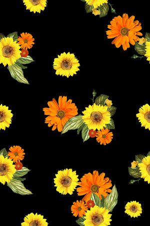 黑底花卉印花华亿平台图片