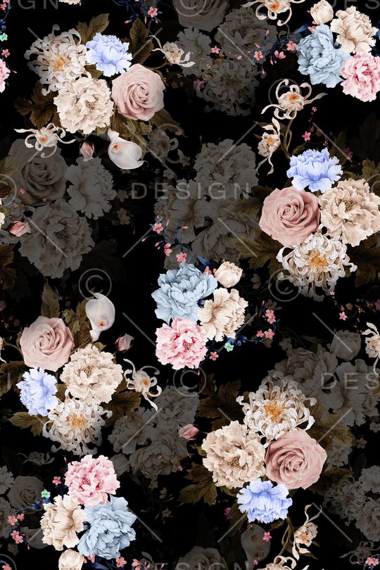 黑底花卉印花华亿平台图片