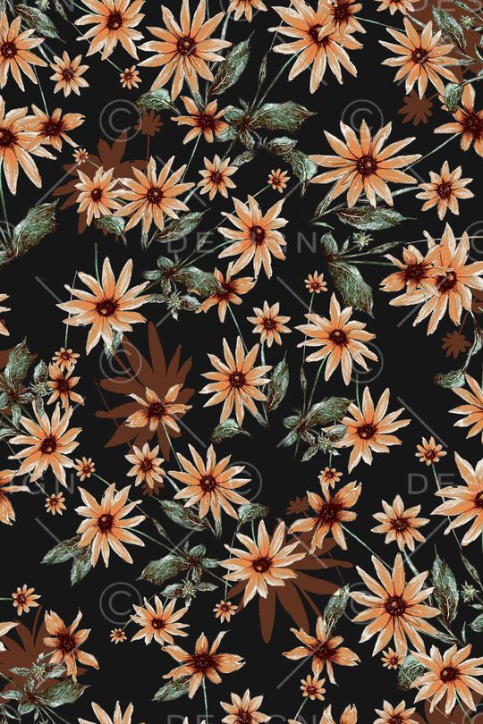 黑底花卉印花华亿平台图片