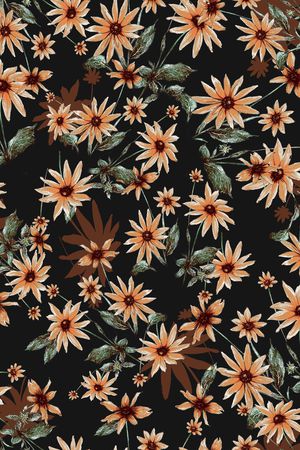 黑底花卉印花华亿平台图片