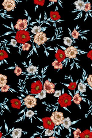 黑底花卉印花华亿平台图片