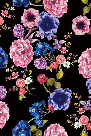 黑底花卉印花华亿平台图片