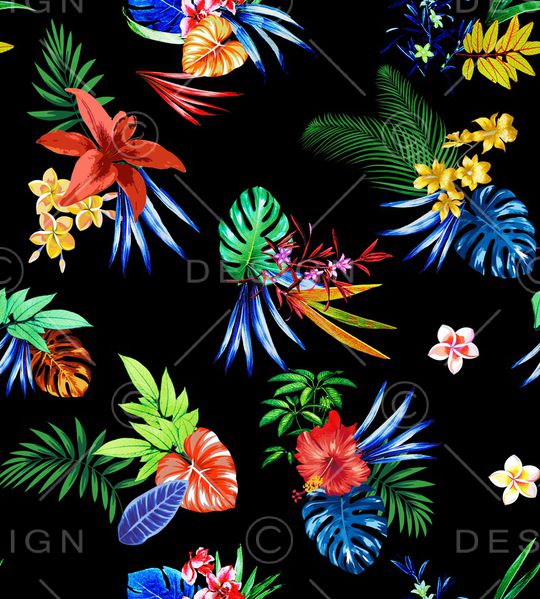 黑底花卉印花华亿平台图片