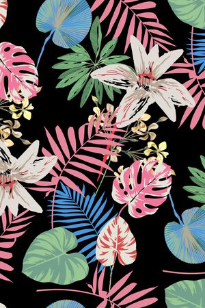 黑底花卉印花华亿平台图片