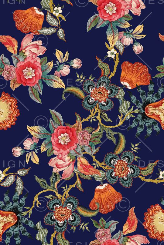 手绘花卉印花华亿平台图片